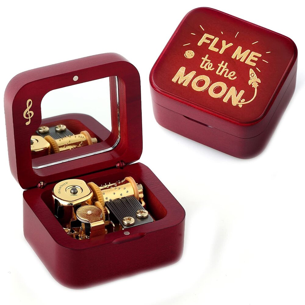 9344 Natural Solid Wood Clockwork Square Note Octave Box with Pause